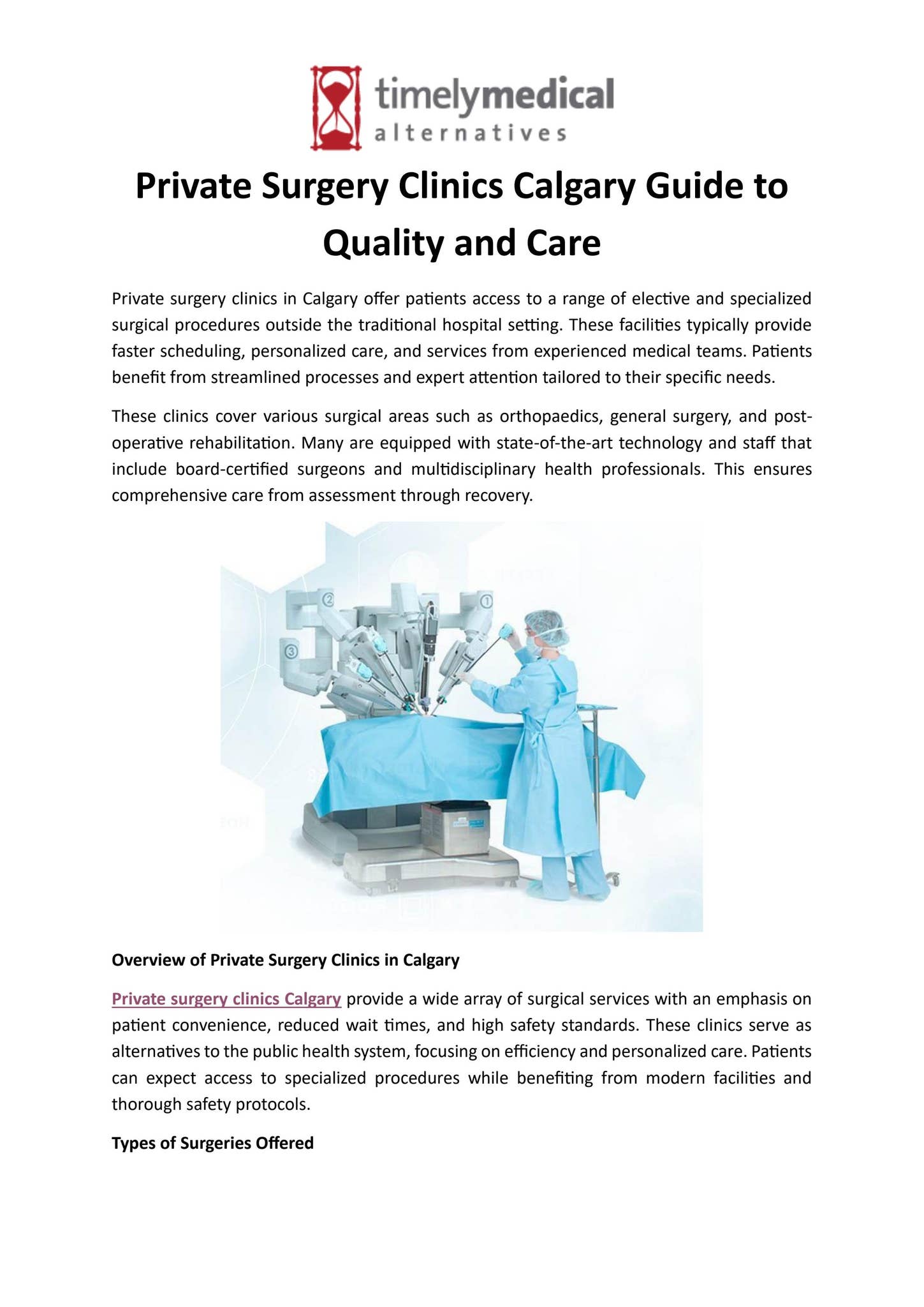 Private Surgery Clinics Calgary Guide to Quality and Care by Timely Medical - Issuu