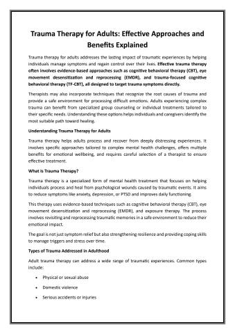 Trauma Therapy for Adults Effective Approaches and Benefits Explained