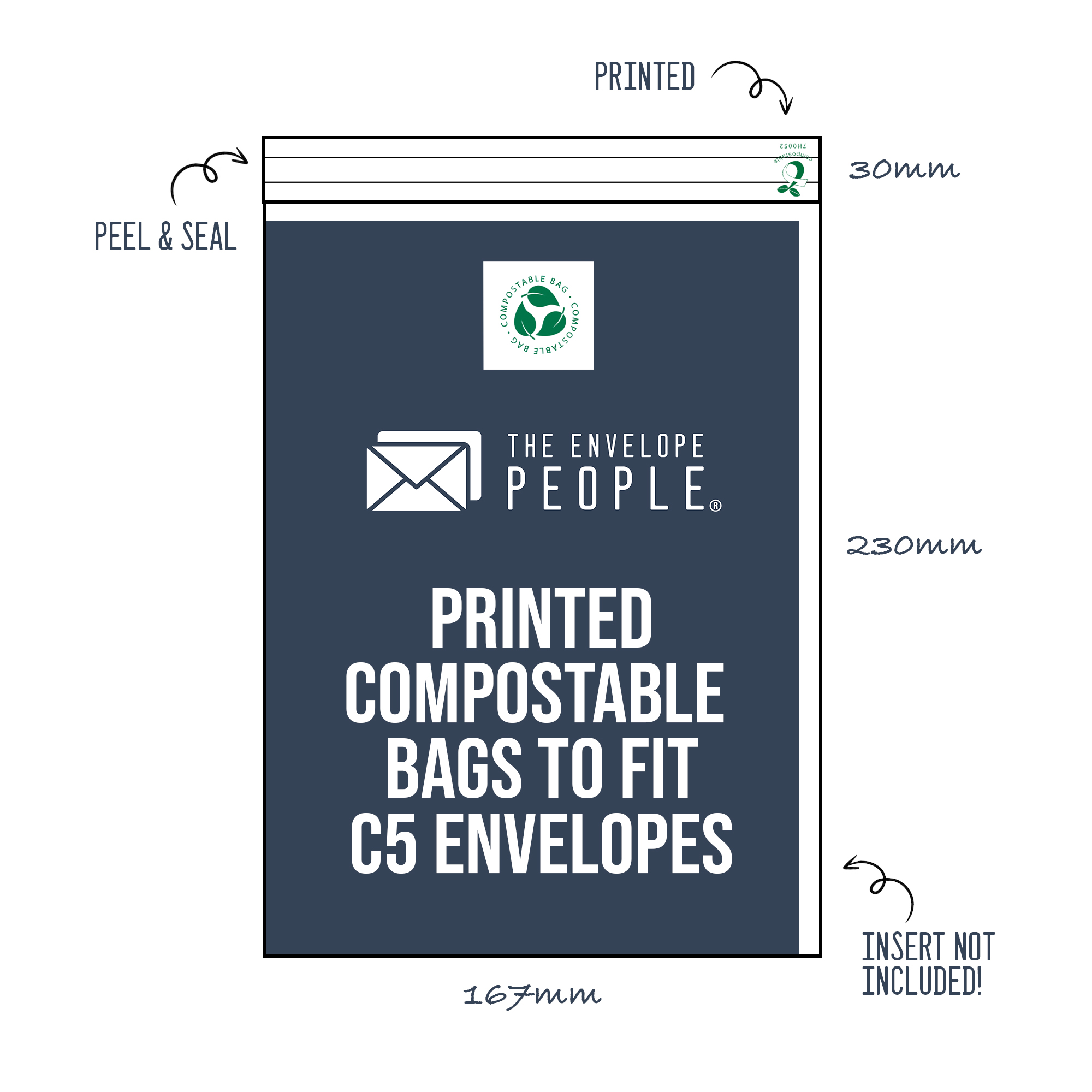 Printed - Compostable Cello Bags To Fit C5 Envelopes (Peel & Seal) - The Envelope People