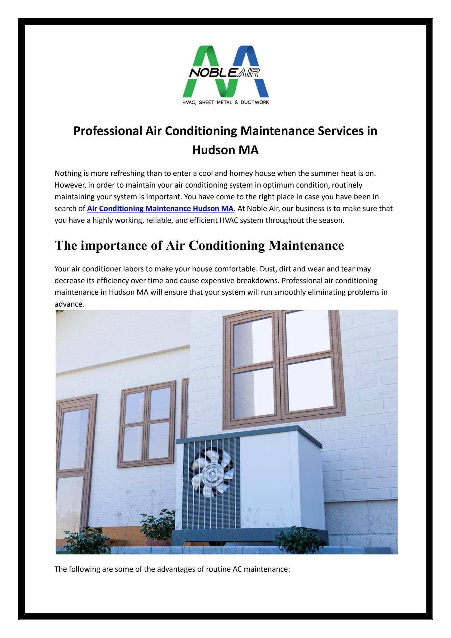 Professional Air Conditioning Maintenance Services in Hudson MA by Noble Air Inc - Issuu